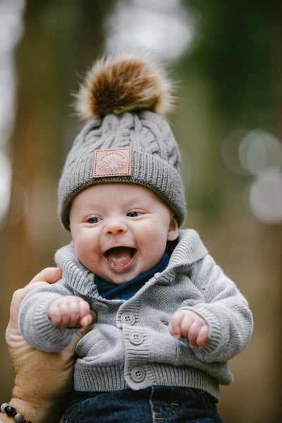 Infant Grey Outdoorable Pom Pom Hat