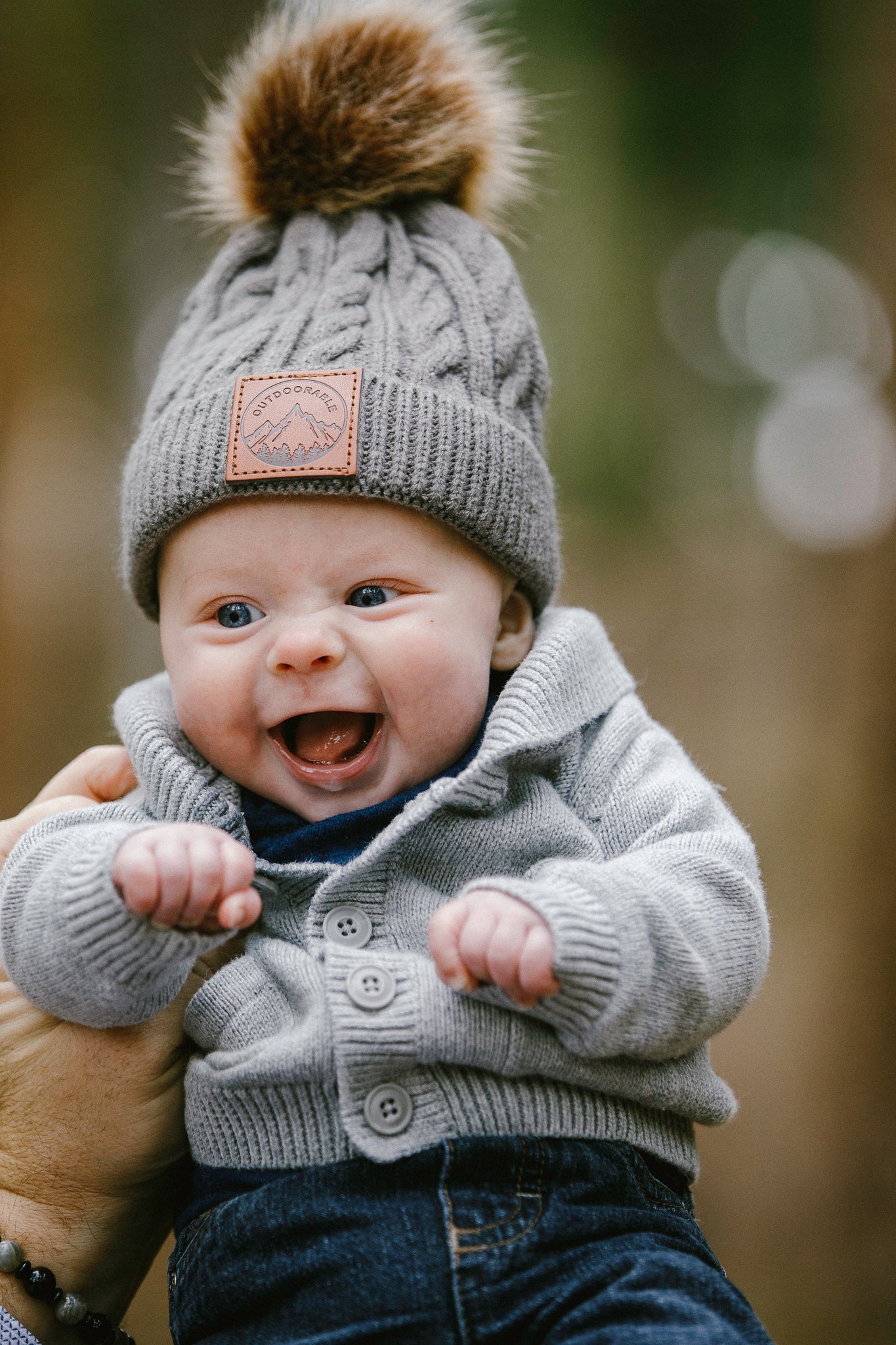 Infant Grey Outdoorable Pom Pom Hat