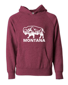 Youth Crimson Montana Bison Hoodie