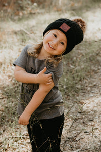 Child Black Outdoorable Pom Pom Hat