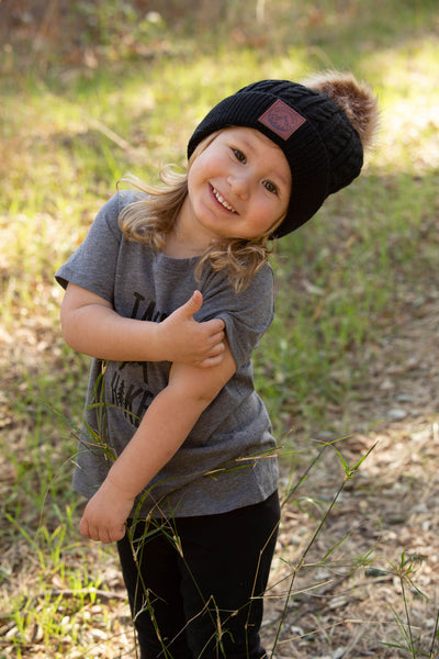 Child Black Outdoorable Pom Pom Hat