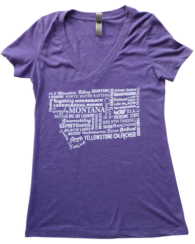 Women's-Junior Cut Purple Montana Word Shirt