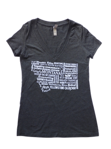 Women's-Junior Cut Charcoal Montana Word Shirt