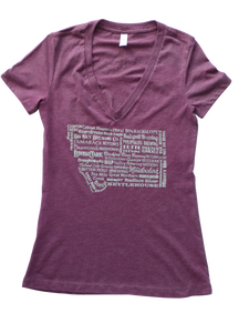 Women's-Junior Cut V-Neck Brewery Shirt Maroon