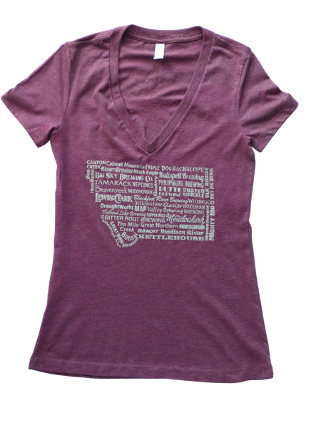 Women's-Junior Cut V-Neck Brewery Shirt Maroon