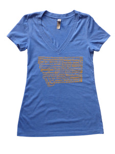 Women's-Junior Cut V-Neck Brewery Shirt Blue