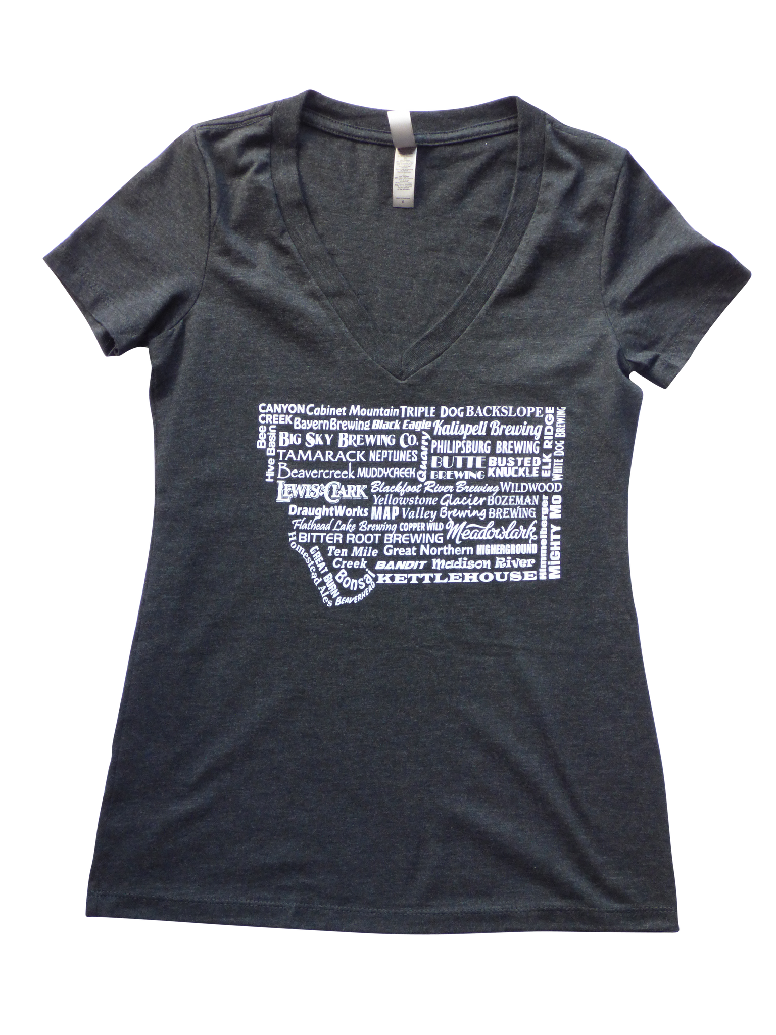 Women's-Junior Cut V-Neck Brewery Shirt Charcoal