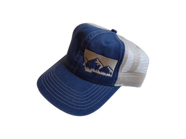 Soft Front Embroidered Mountain Hat Blue