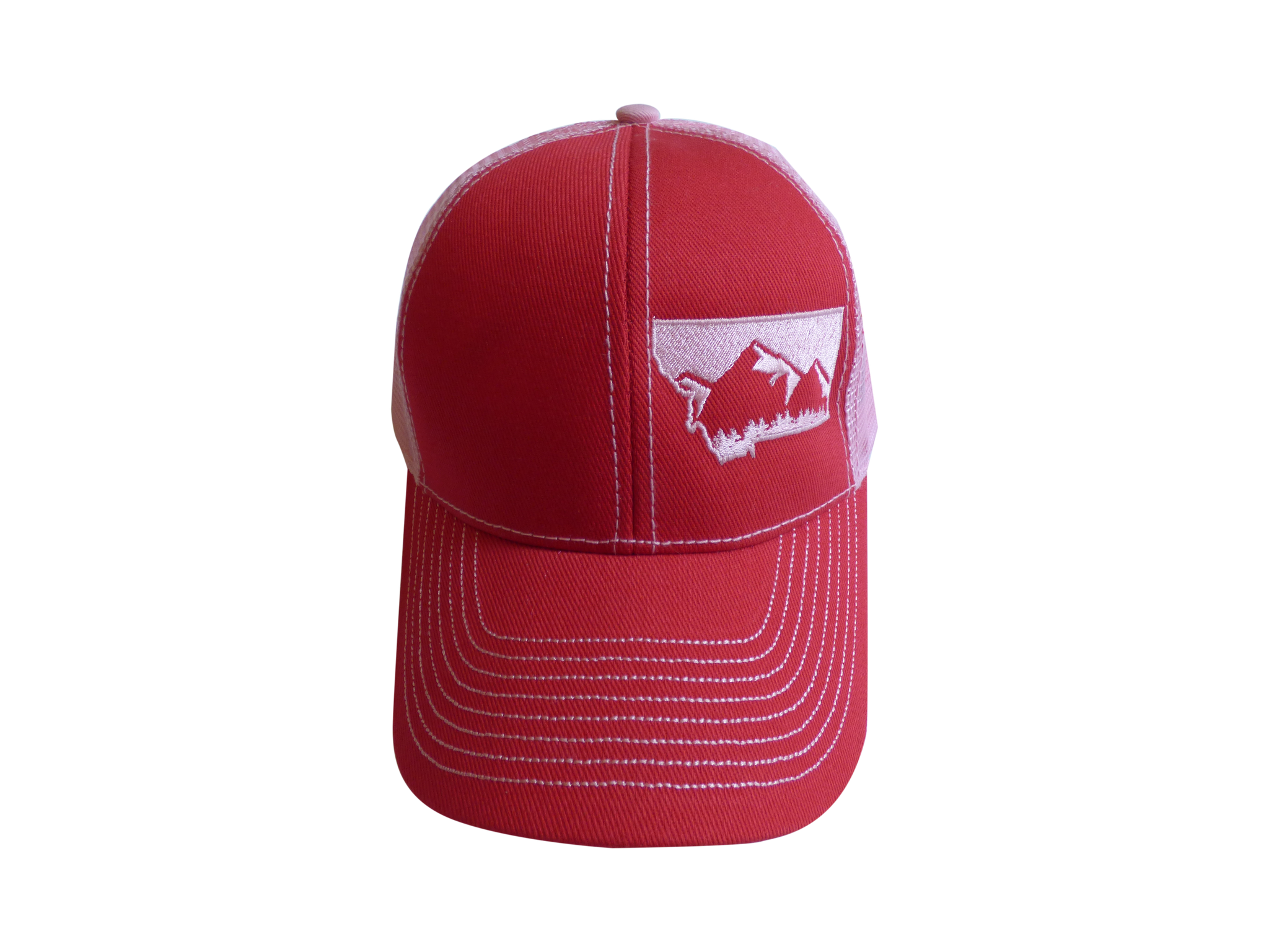 Low Profile Embroidered Mountain Hat Red and Pink