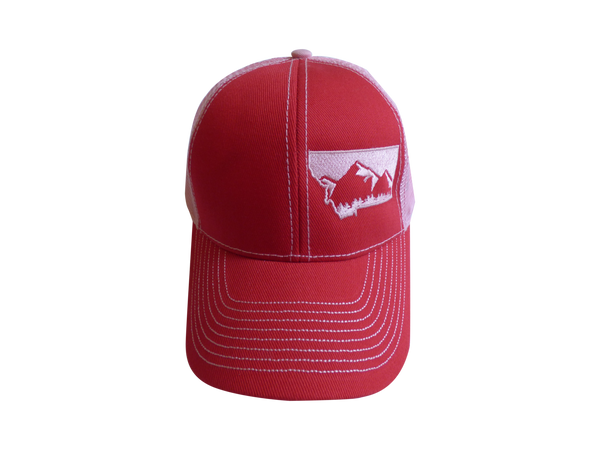 Low Profile Embroidered Mountain Hat Red and Pink