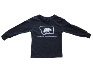 Long Sleeve Charcoal Grey Wild Bear Toddler Shirt