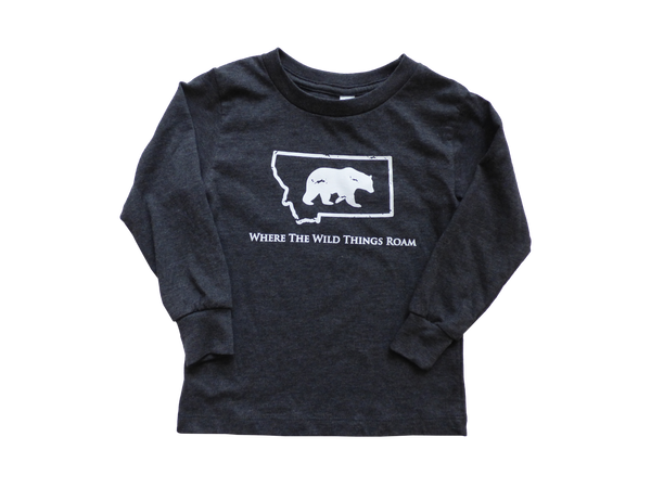 Long Sleeve Charcoal Grey Wild Bear Toddler Shirt