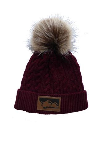 Adult/Child Maroon Pom Pom Hat-wholesale